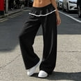 thumbnail image 5 of Ozmmyan Womens Wide Leg Sweatpants for Womens High Elastic Waist Ruffle Lace Trim Casual Lounge Pants with Pockets, 5 of 7