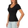 thumbnail image 5 of JoveMarine Women's Slim Fit V-Neck Short Sleeve T-Shirt Solid Color Fitted Tee Casual Summer Top for Daily Wear Spring/Summer Black L, 5 of 5