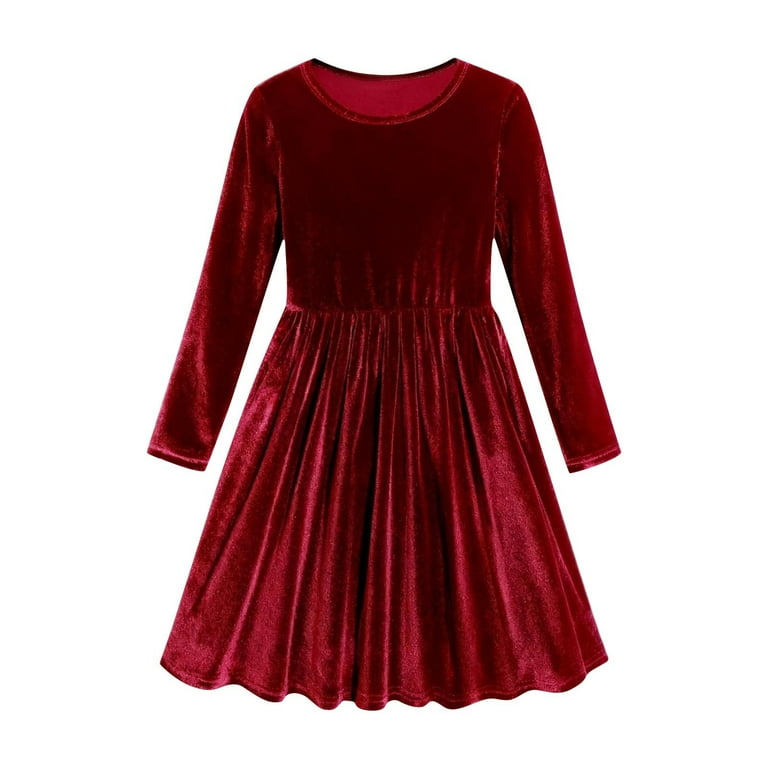 Tdoqot Girls Velvet Party Dresses- Elegant Long Sleeve Soft Crewneck Kids  Winter Midi Dress Red Size 5-14 - Walmart.com