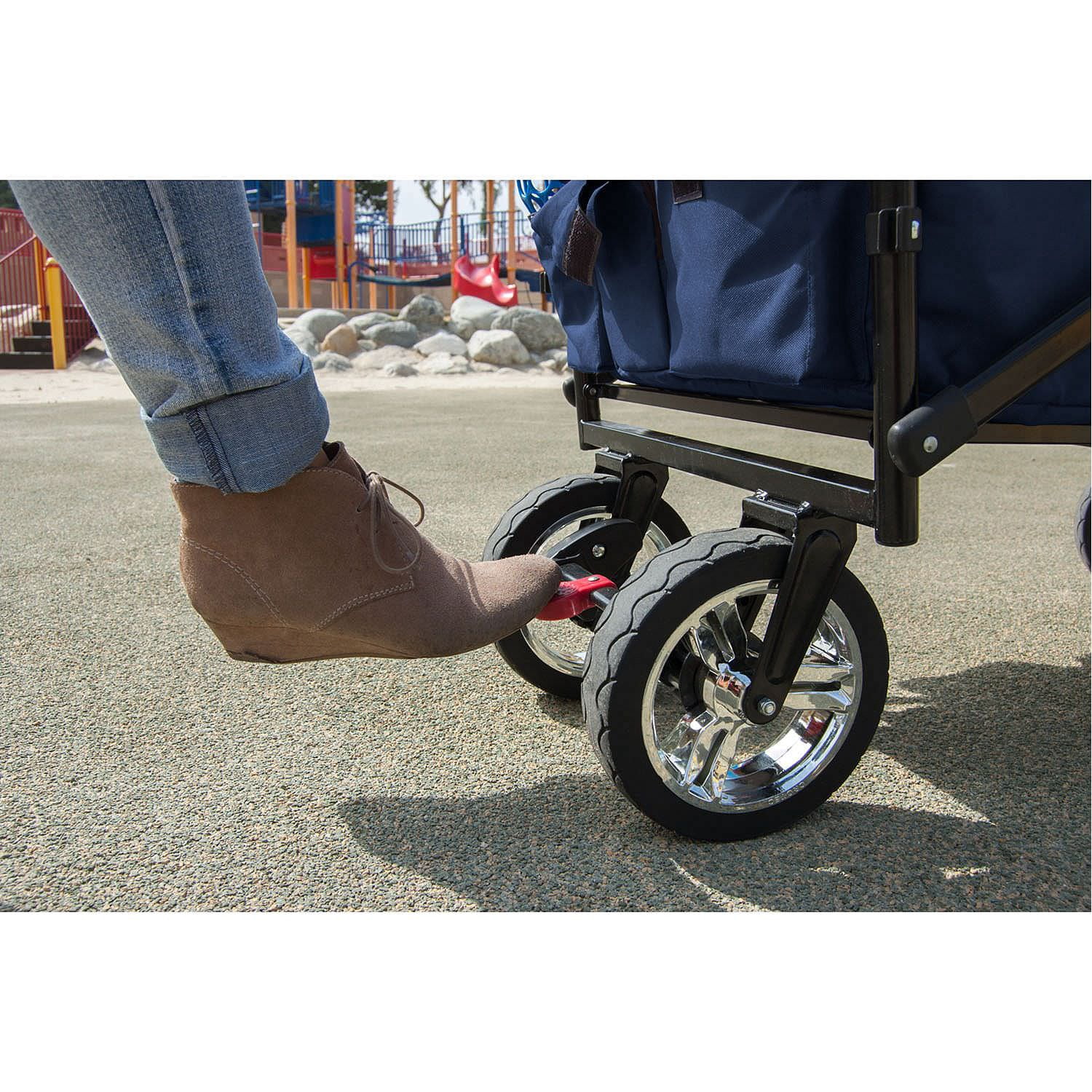 Folding Wagon for Kids, Foldable Canopy with Sun/Rain Shade (Navy Blue)