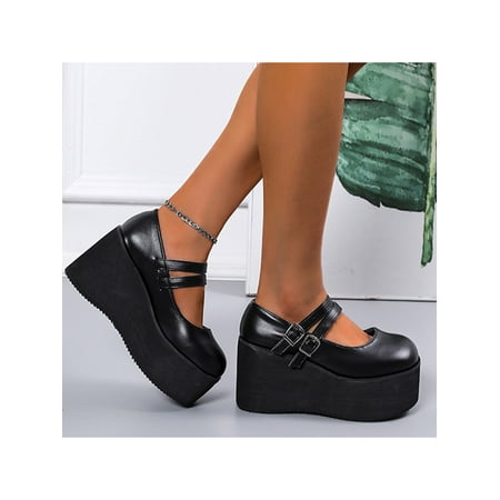 

Ritualay Ladies Gothic Shoes Casual Platform Lolita Shoe Uniform Wedding Wedge Mary Jane Black 5