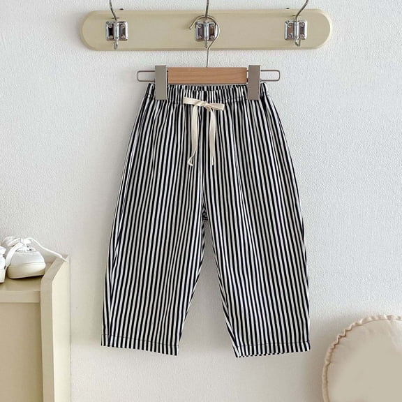 Maqroz Girls Striped Pants Elastic Waist Wide Leg Casual Summer Lightweight Bug Bite Resistant Trousers Loose Fit