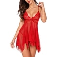 thumbnail image 3 of ValueVibe Lingerie for Women Sexy Lace Babydoll Open Front Lingerie Sets V-Neck Mesh Chemise Nighty, Red 3XL, 3 of 5