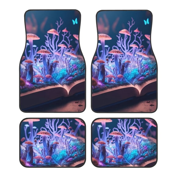 Naloa Book Glowing Mushrooms Car Foot Mat Set of 4 Pieces - Universal Floor Liner Neoprene Full Set Floor Mats for Cars Trucks SUV