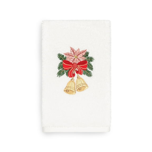 Linum Home Christmas Bells Embroidered White Turkish Cotton Hand Towel