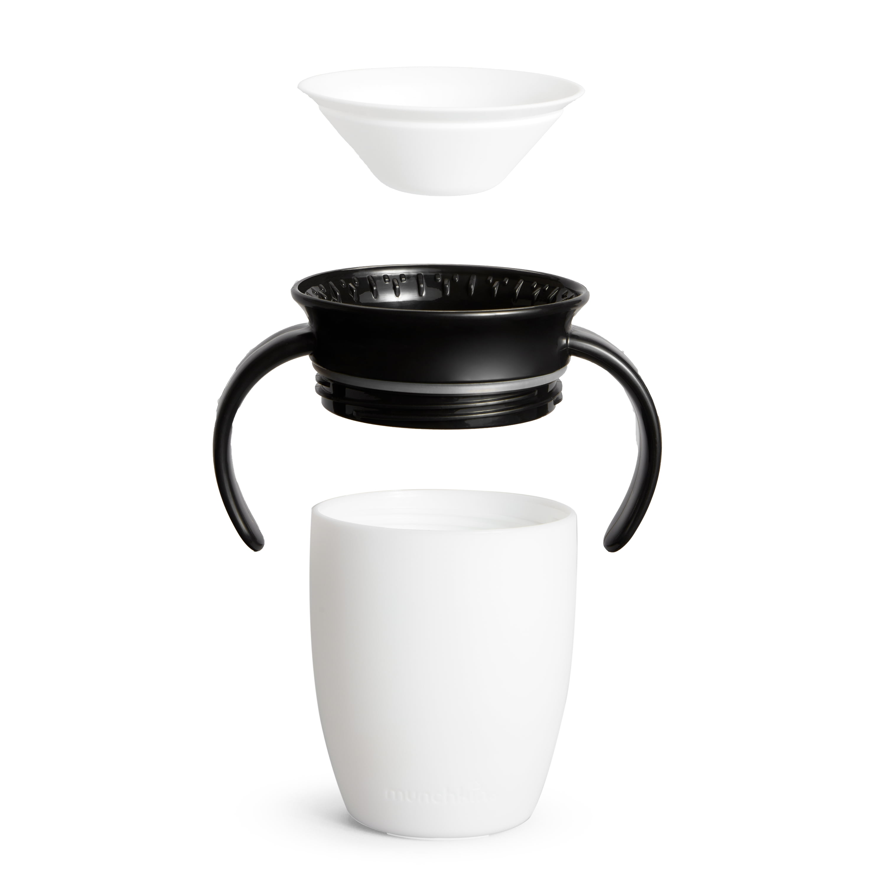 Munchkin® Miracle® 360° Spoutless Trainer Cup with Handles, 7 oz, White/Black, Unisex, 2 Pack
