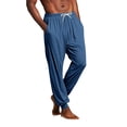 thumbnail image 2 of Men's Solid Pajama Pants Drawstring Elastic Waist Lounge Pants Jogger Ankle Soft Sleep Pants with Side Pockets ,XL,Blue, 2 of 9