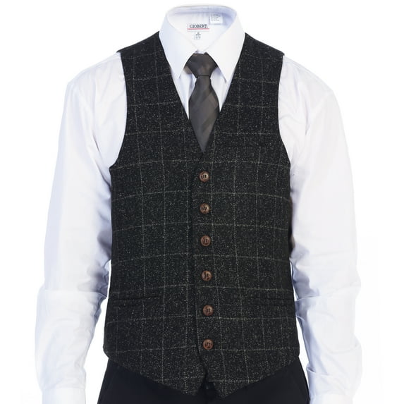 Gioberti Men's 6 Button Slim Fit Formal Herringbone Tweed Vest