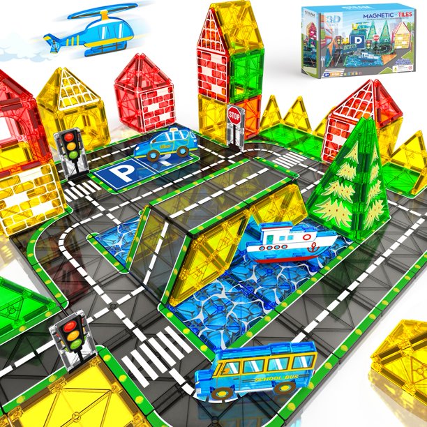 Set de baldosas magnéticas KAEILORU con coche para niños de 3 a 5, 4, 8 y 7 años