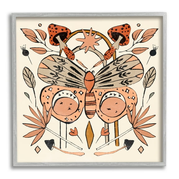 Stupell Industries Moth & Herbs Pattern Animals & Insects Painting Gray Framed Art Print Wall Art, 12 x 12