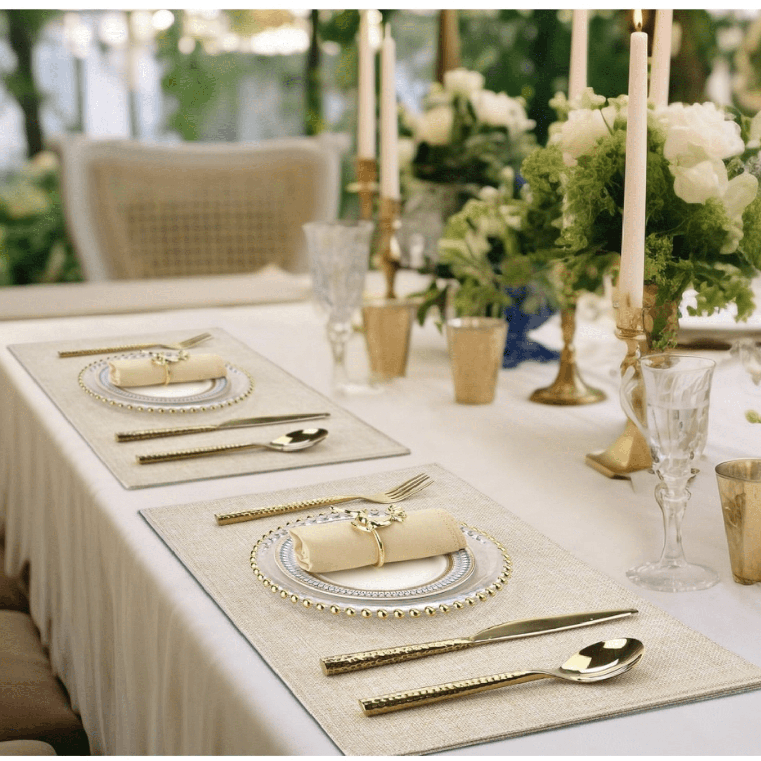 Beige Cloth Placemats Set of 6 - Easy to Clean Fabric Table Placemats - Mac Placemats - Heat Resistant Non-Slip Table Mats (Beige, 6)