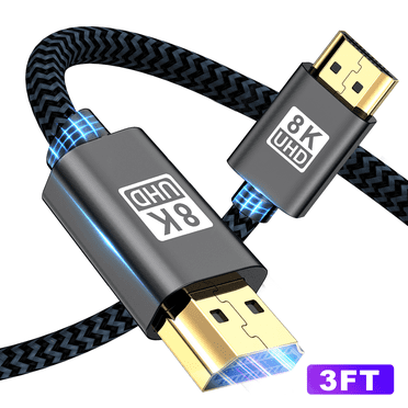 8k HDMI Cable 2.1, 3FT/1M Slim 48Gbps High Speed HDMI Braided Cable 4K@120Hz 144Hz 8K@60Hz, Dynami HDR, eARC,DTS:X,RTX 3090, Dolby Compatible with TV, PlayStation 5, Xbox Series X, Laptop, Monitor