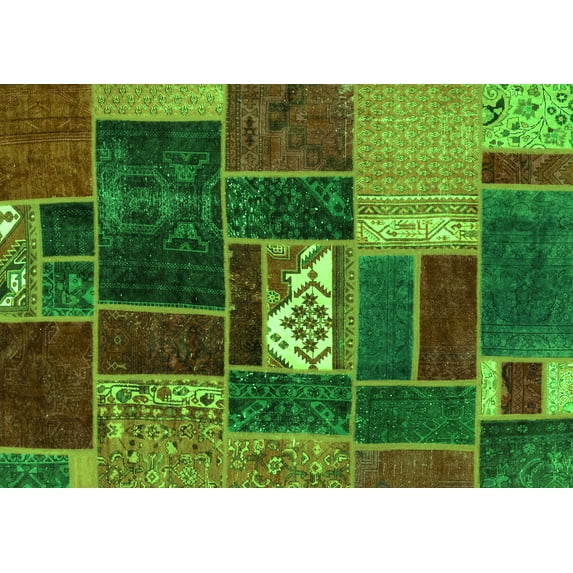 Ahgly Company Indoor Rectangle Patchwork Green Transitional Area Rugs, 4' x 6'