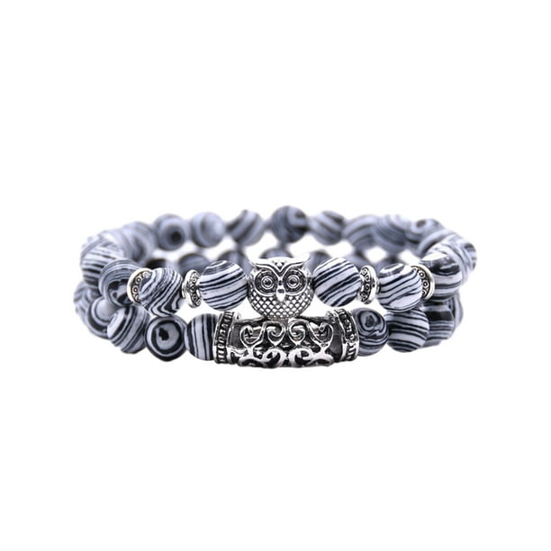 Qarigey de piedra minimalista Idea de regalo para un look moderno Pulseras de piedra natural de cuentas versátil Ropa, zapatos y accesorios Miscelánea pavo real blanco negro