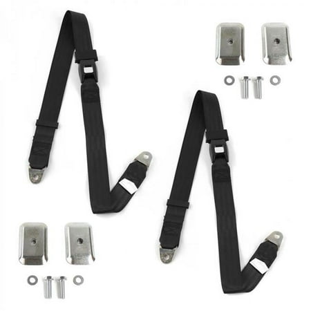 Standard 2 Point Black Lap Bucket Seat Belt Kit with Bracketry for AMC 1958-1988 - 2 Belts