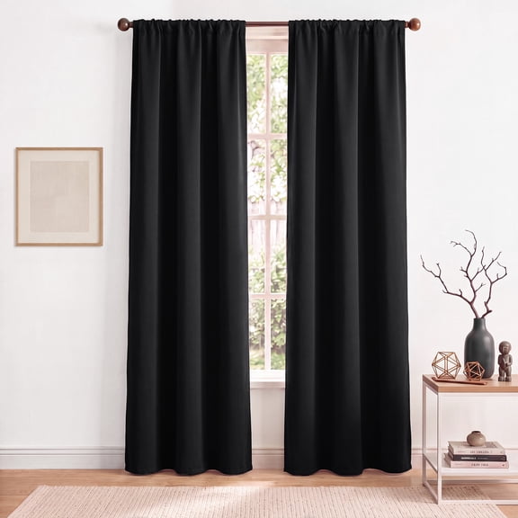 TOPICK Black Blackout Curtains for Bedroom Thermal Insulated Drapes for Living Room Home Office Rod Pocket Curtains Set of 2 Panels Each 30"W x 84"L