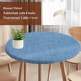 thumbnail image 4 of Blue Burlap Texture Round Tablecloth, Fitted Table Cover with Elastic for 45"-54" Round Tables, Farmhouse Vintage Blue Table Cloth Outdoor Indoor Dinning Party Waterproof Tablecloths, 4 of 7