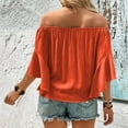 thumbnail image 4 of QUNYINEY Solid Women Tops Off Shoulder Short Sleeve Casual Shirts Tie Front Loose Summer Pullover Shirts for Women, 4 of 7