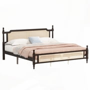 King Pine Bed with Rattan Headboard & Footboard - Espresso