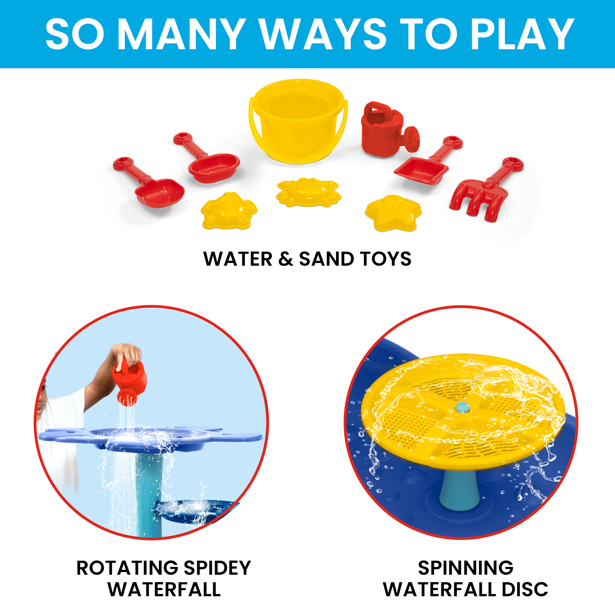 Spidey and His Amazing Friends Water Table by Delta Children - 3-Tier Water Play Table with 9-Piece Toy Set - Water Sensory Table + Summer Beach Toys for Outside Backyard for Toddlers Ages 2+, Blue