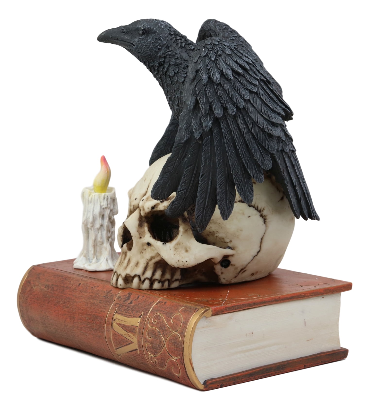 Ebros Gift Raven Crow Perching On Skull with Ancient Book Jewelry Trinket Box - Thumbnail 3