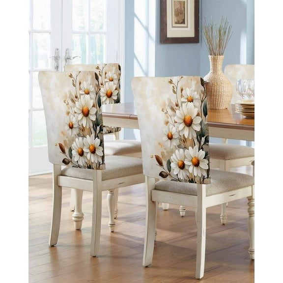 nqOlkjepod Spring Floral Chair Covers Set of 8, Decorative Chair Back Cover, Daisy Summer Botanical Vintage Flowers Dining Room Chair Slipcovers Removable Chair Protectors Covers for Party Banquet