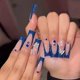 thumbnail image 1 of IMSOHOT Uñas postizas de punta francesa de ataúd, uñas postizas con diamantes de imitación de mariposa azul, uñas postizas con diseños, uñas acrílicas de cubierta completa, pegamento brillante con pur, 1 of 2