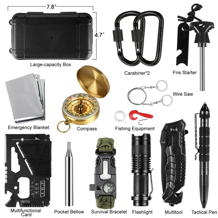 14 in Emergency Survival Gear Kit, Outdoor Tactical Tools for - Main Image