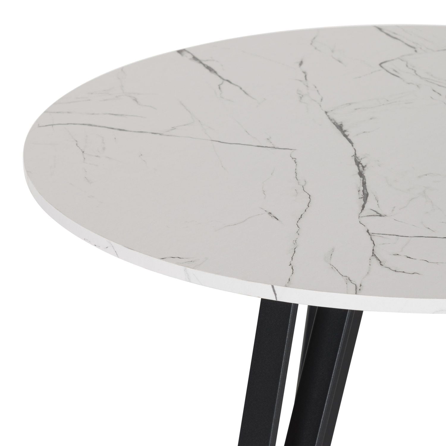 Table à manger d'intérieur ronde CorLiving Ezra Iron Black avec pieds en épingle à cheveux et plateau en bois d'ingénierie pouvant accueillir jusqu'à 4 personnes