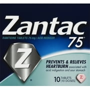 Zantac 75mg Regular Strength Ranitidine Acid Reducer Tablets, 10ct