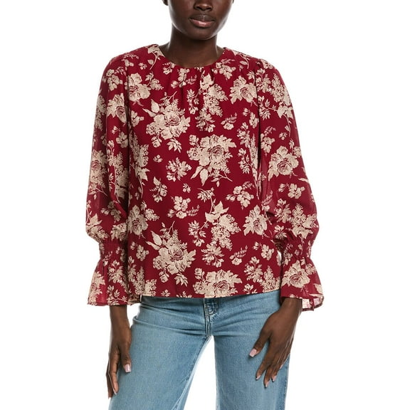 CeCe womens  Smocked Flounce Sleeve Blouse, s, Red