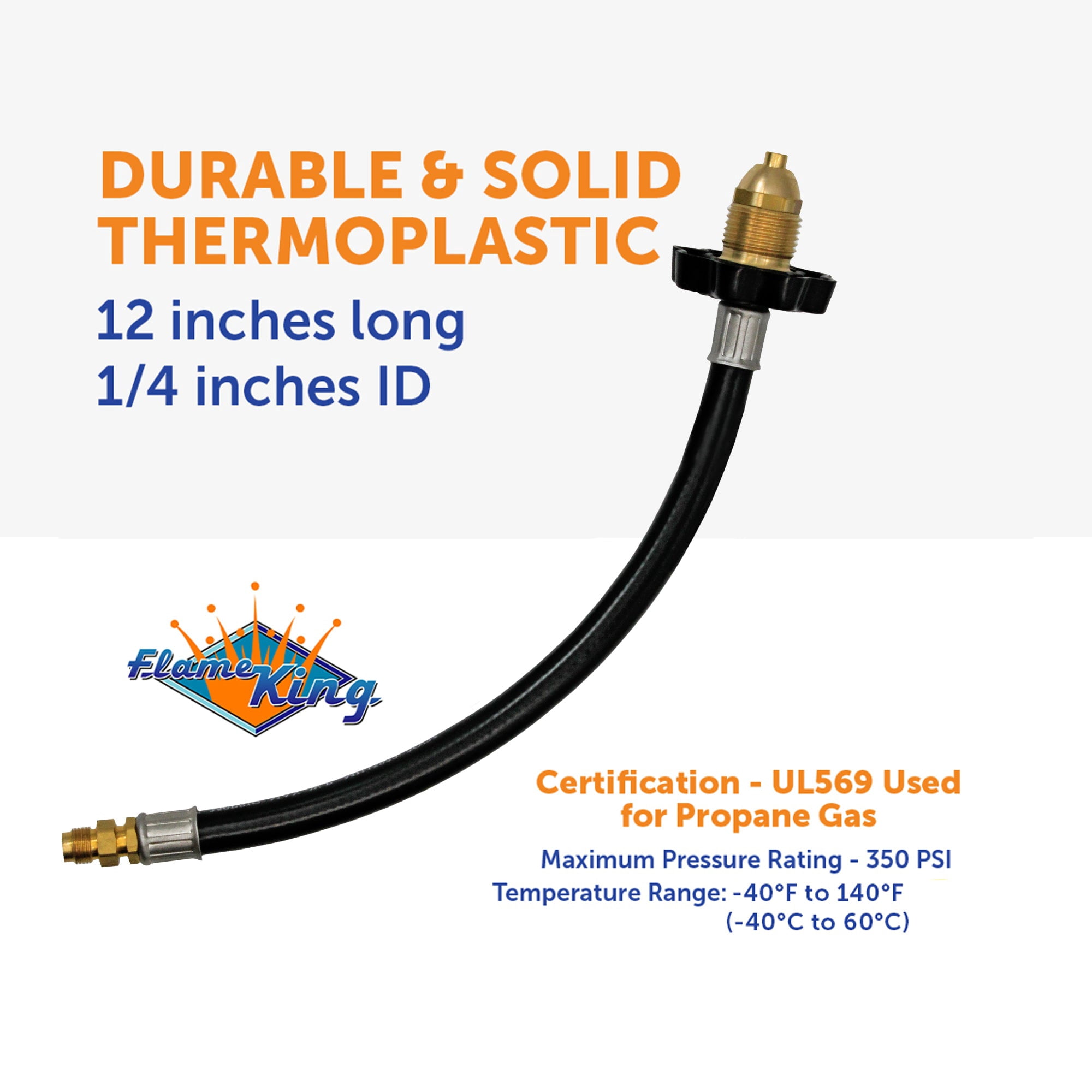 Flame King 2-Pack 12-inch Pigtail Hose Connectors with POL Fittings and 1/4 Inch Inverted Male Flare for RV, Van, Trailer Propane Tank Regulators