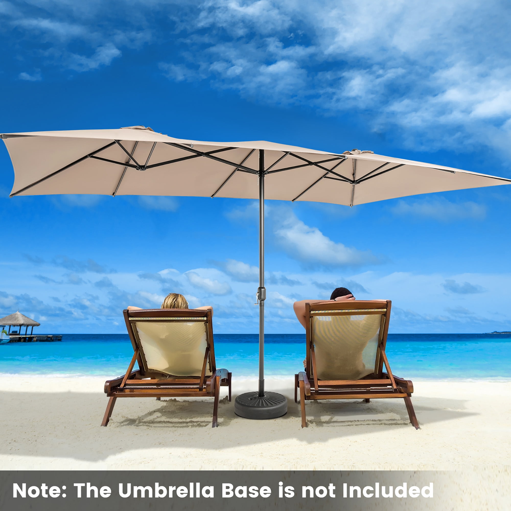 Costway 15FT Double-Sided Patio Market Umbrella Large Crank Handle Vented Outdoor Twin Coffee