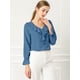 thumbnail image 3 of Blusa de gasa Allegra K con cuello En V volantes para mujer Azul polvoriento L, 3 of 6