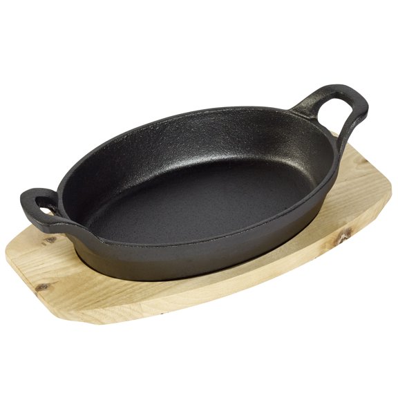 Basic Essentials 2PC Pre-Seasoned Cast Iron Oval Sizzler Plate with Cast Iron Handles