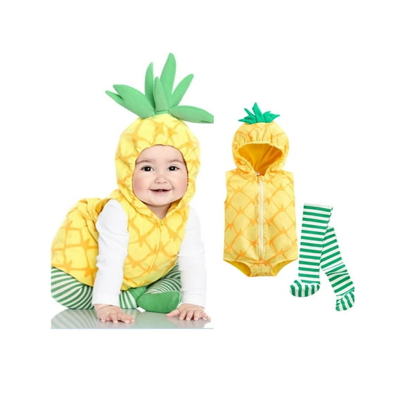 Sunisery Unisex Baby Halloween Christmas Costumes Velvet Avocado Pineapple Hooded Romper with Striped Stocking 2Pcs Outfits