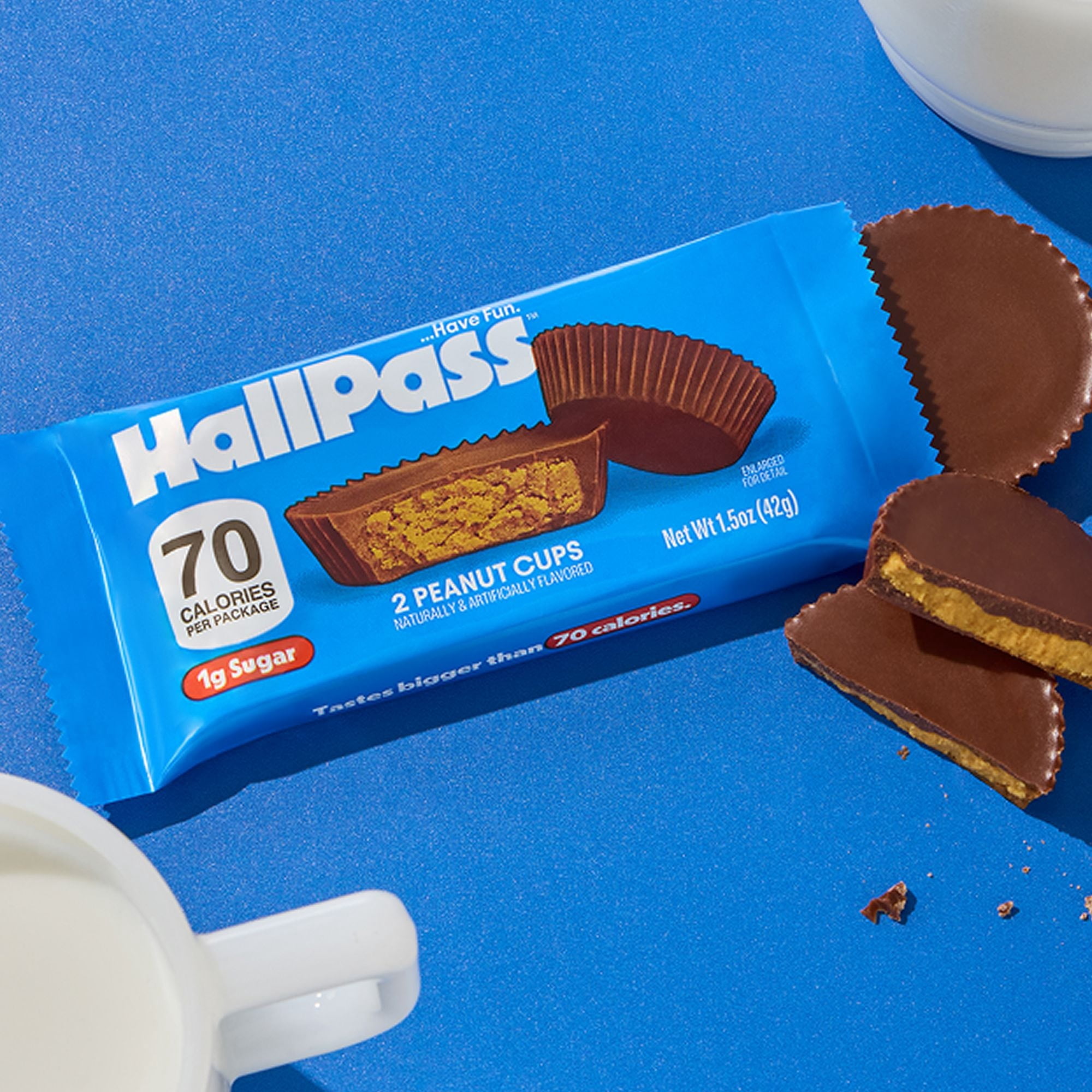 HallPass Peanut Cups Pack, 1.5 oz – Sweet and Salty Chocolatey Peanut Candy, 70 Calories and 1g Sugar per Serving