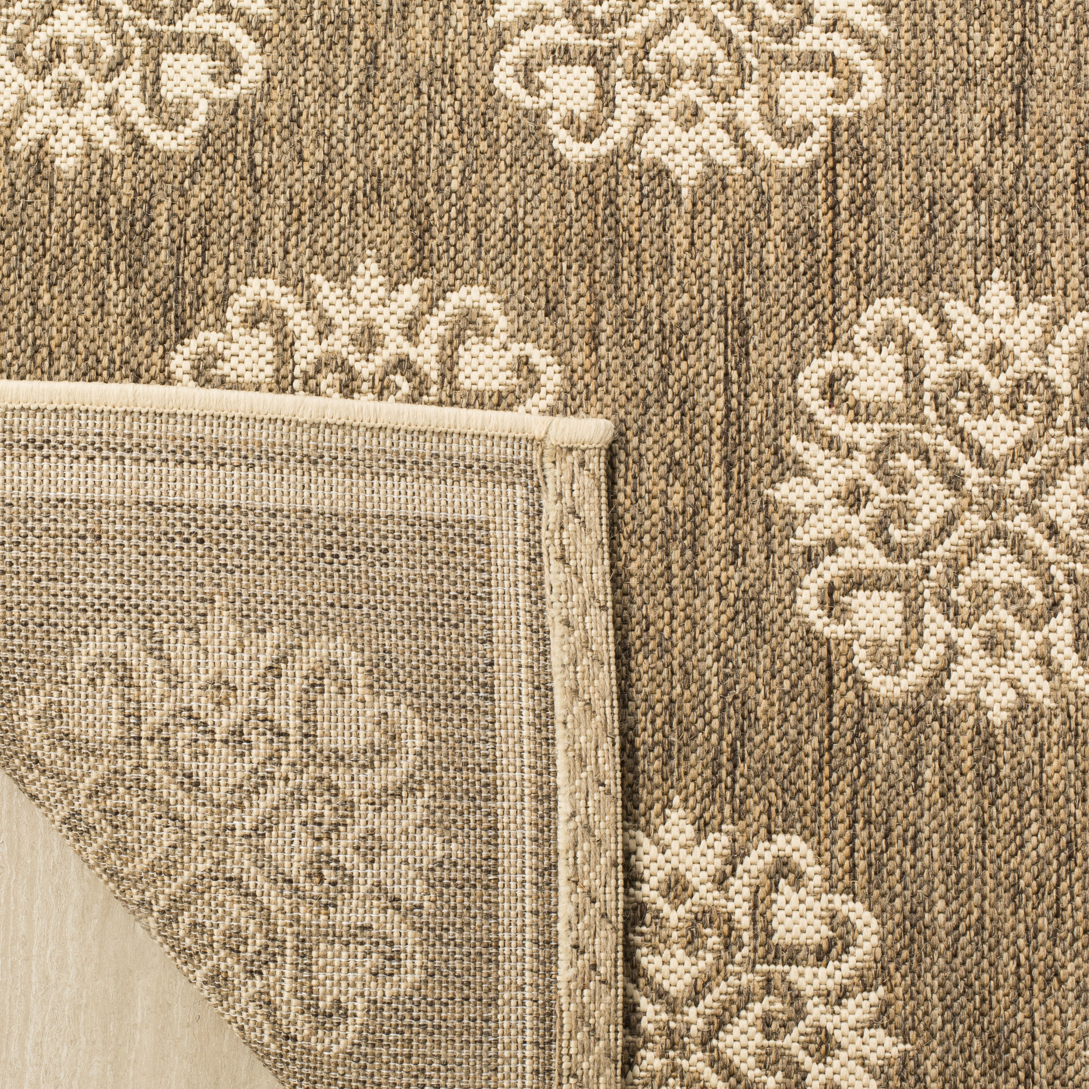 Safavieh Linden Rug Collection GeometricPower Loomed Beige/Cream Floral, Medallion, Border Area Rugs, 6'7" X 6'7" Square, Stain Resistant