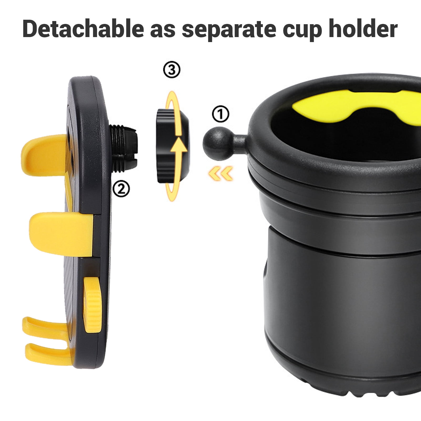 BIMZUC Stroller Cup Holder with Phone Holder, Multifunctional 3 in 1 Stroller Bottle Holder, Double Drink Rack Organizer for Walker Scooters Wheelchairs, Black Yellow