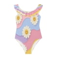 thumbnail image 3 of Girls Ruffle One Piece Swimsuit, Stretchy Fabric for Beach & Pool Activities Cute Adorable Smiling Daisies, 3 of 8