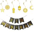 thumbnail image 4 of Adornos colgantes en espiral Eid Mubarak, 6 uds., cartel en forma de remolino dorado, colgante para fiesta en casa, decoración de fiesta de Ramadán, 4 of 5