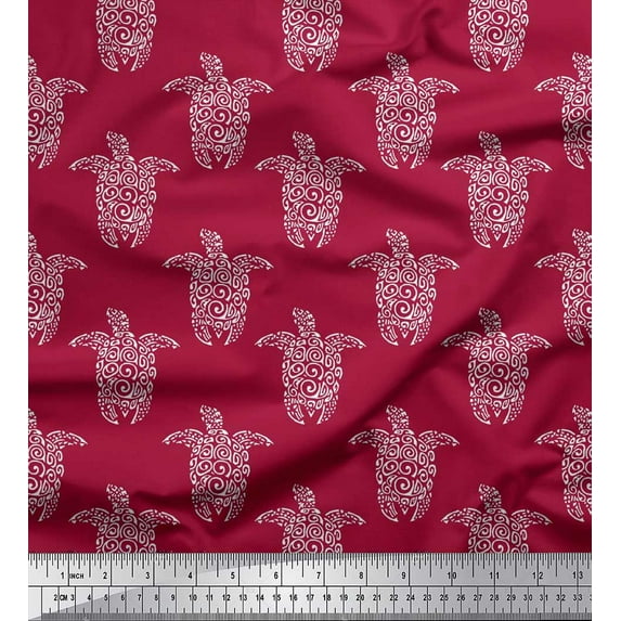 Soimoi Cotton Voile Fabric Turtle Block Printed Fabric 1 Yard 42 Inch Wide