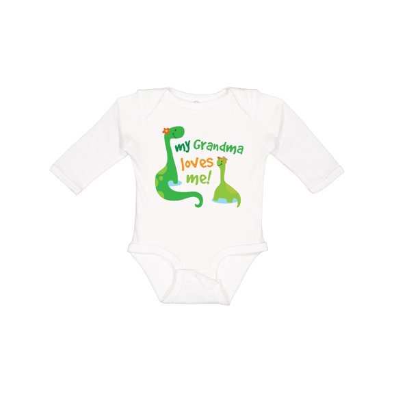 Inktastic Grandma Loves Me Grandchild Dinosaur Boys Long Sleeve Baby Bodysuit