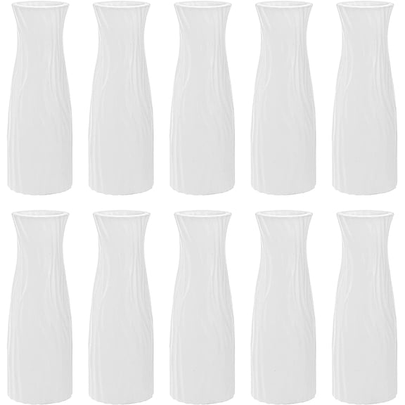 Jeskie 10 Pack Composite Plastic Flower Vase, White Tall Conic Floral Vase Home Decor Centerpieces, Unbreakable Vases for Decor Living Room