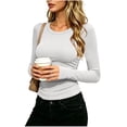 thumbnail image 2 of hotojiny Womens Long Sleeve T Shirts Stretchy Crew Neck Ruched Fall Winter Top Soft Slim Fit Basic Tee Going out Outfit(White,X-Large), 2 of 7