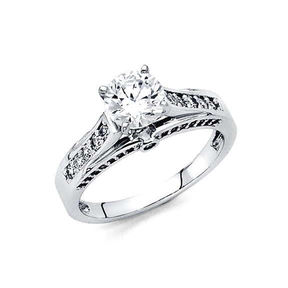 14k White Gold 4.0mm 1 Cttw 4-prong Round Cubic Zirconia Fancy Engagement Ring Size 7 Engagement Ring for Women