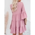 thumbnail image 2 of Casual Ruffle Dress for Women Bell Sleeve V Neck Fringe A-line Babydoll Loose Shift Dresses, Green, Large, 2 of 5