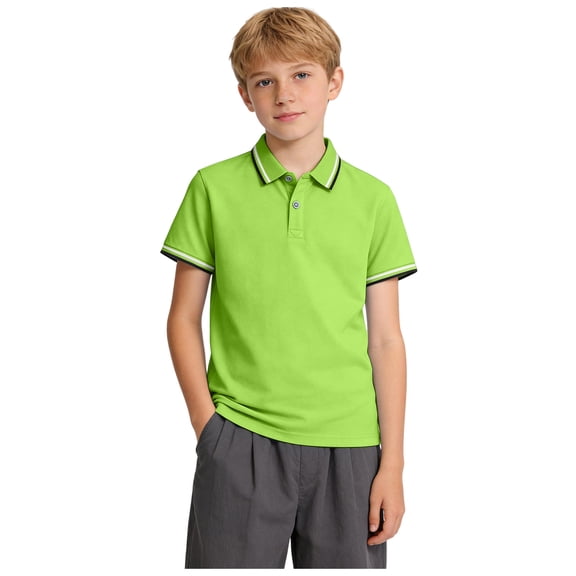 GCETTIC Boys Polo Shirts Kids School Uniform Short Sleeve Tops Cozy Stretch Golf Shirt Lightweight Button Lapel Collar Tshirt 3-4 Years
