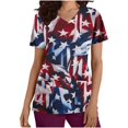 thumbnail image 2 of EGNMCR 4th of July Scrub Tops for Women Short Sleeve Independence Day Nursing Uniform V Neck Holiday Funny Tunic Blouse Workwear Blouse T shirt with Pockets Summer, 2 of 5