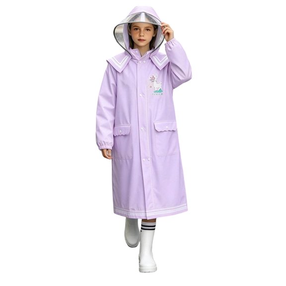 ATOGUTA Rain Jacket Kids Lightweight Raincoat Waterproof with Hood Protective Poncho Jacket Pockets Purple